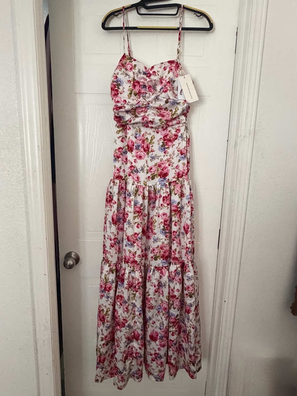 Commense White Maxi Dress with Pink Floral Print